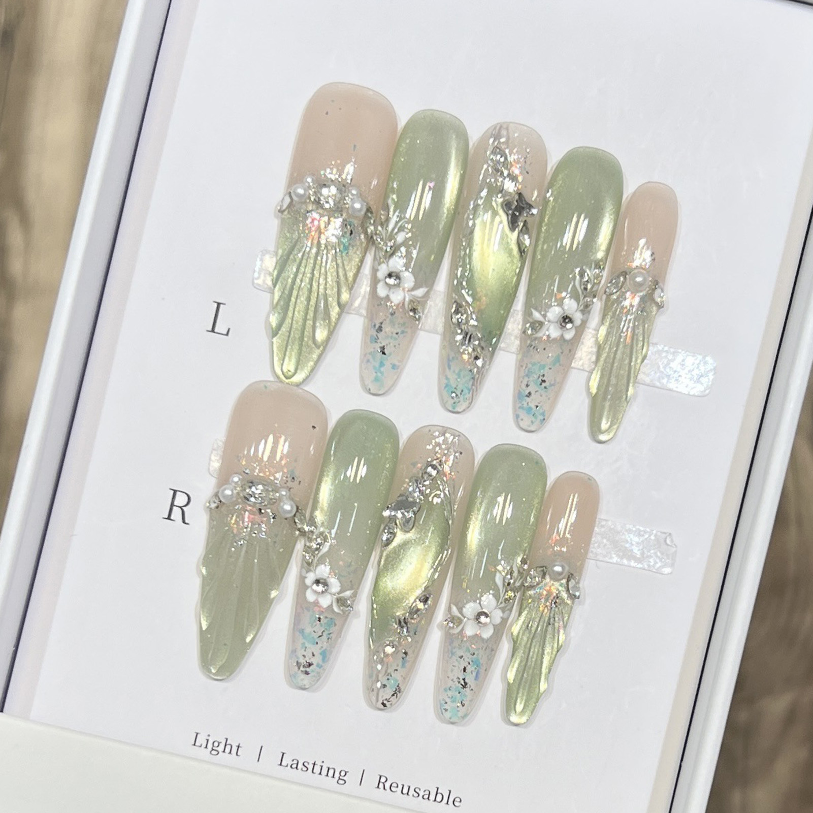 Resin Art Flowers - 10 szt. Długie Sztuczne Paznokcie Migdałki